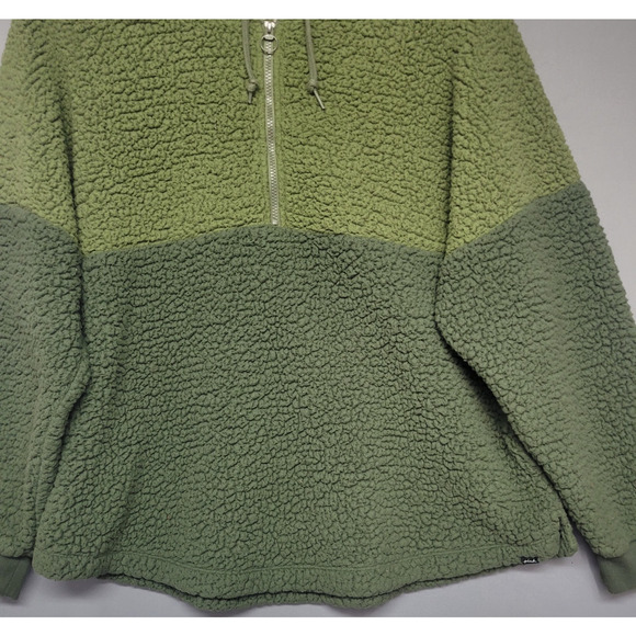 Victorias Secret PINK Sherpa Hooded Pullover Womens XL Green 1/2 Zipper Pockets - Picture 3 of 11